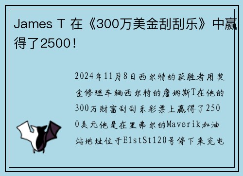 James T 在《300万美金刮刮乐》中赢得了2500！