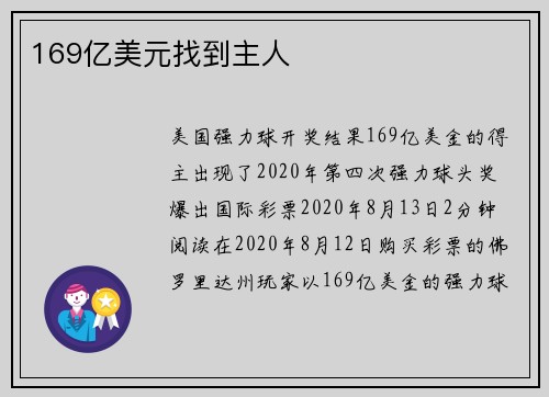 169亿美元找到主人 
